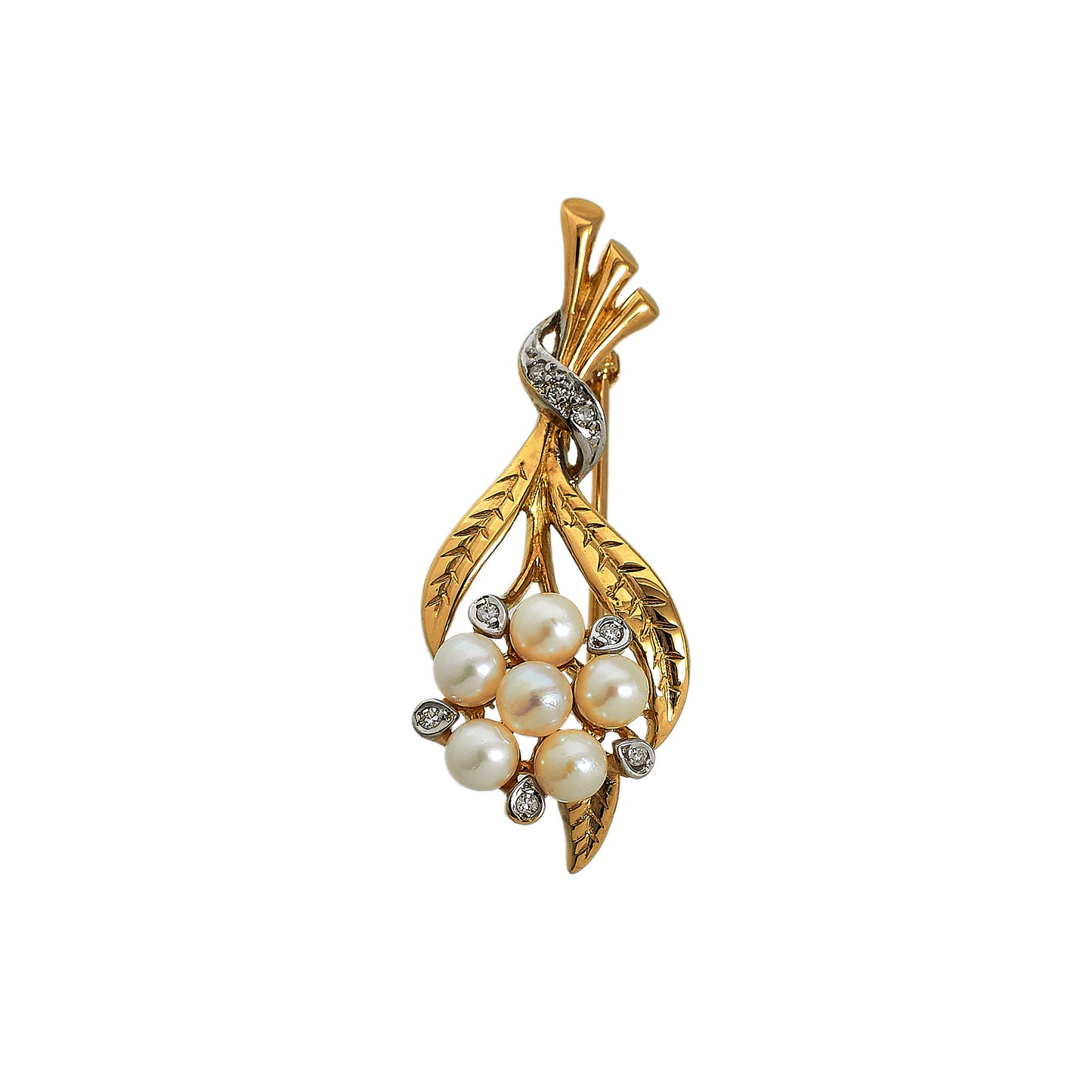Pre-Owned 9ct Gold Cultured Pearl & Diamond Brooch