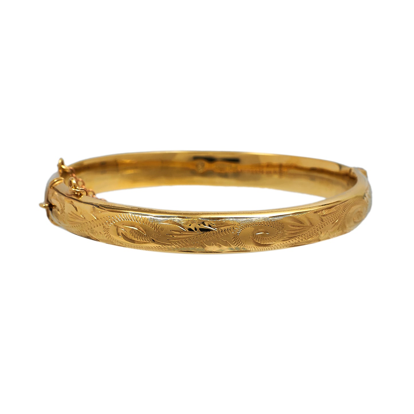 Pre-Owned 9ct Gold Swirl Design Hinged Bangle