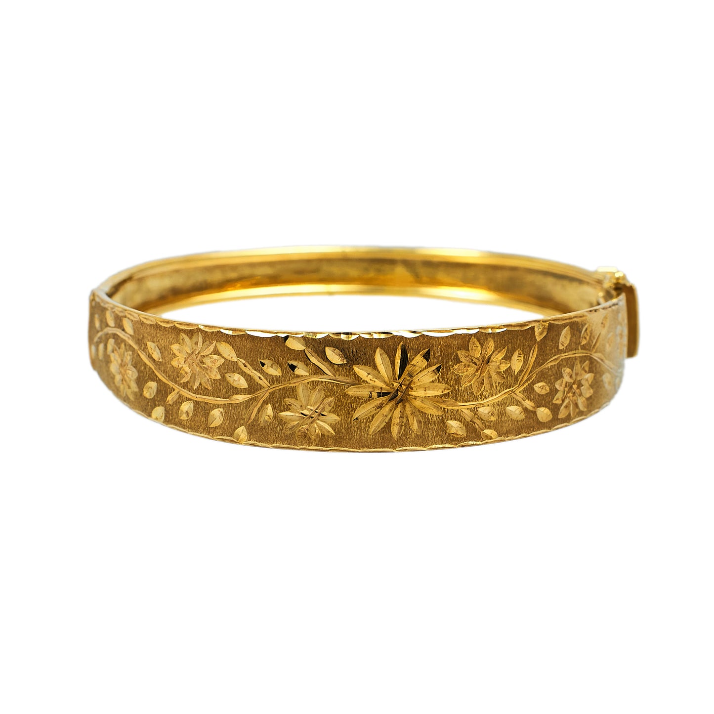 Pre-Owned 9ct Gold Flower Design Tapering Hinged Bangle