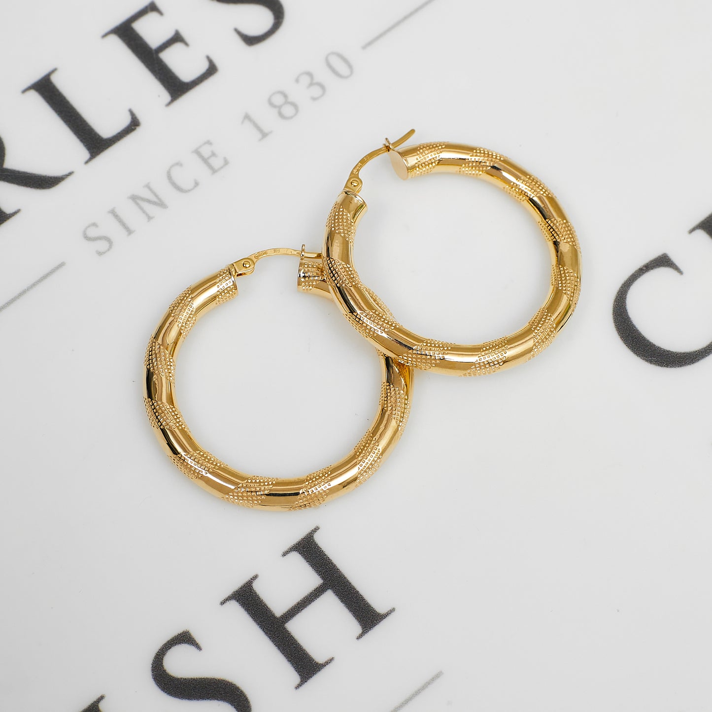 Pre-Owned 9ct Gold Guilloche Twist Design Hoop Earrings