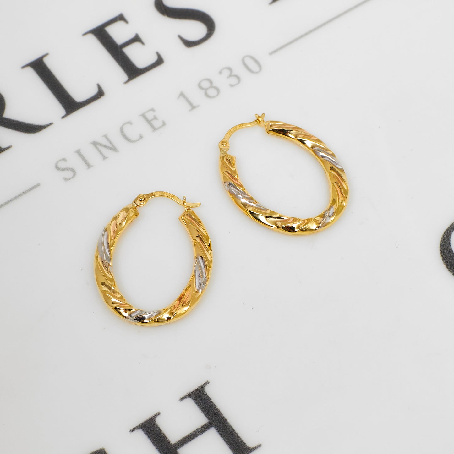 Pre-Owned 9ct Gold Tricolor Oval Twist Creole Earrings