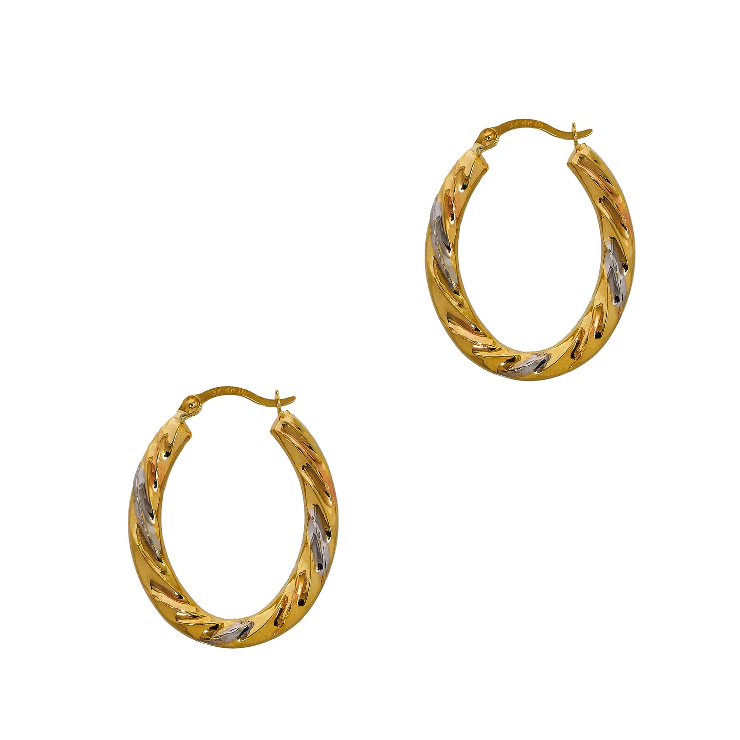 Pre-Owned 9ct Gold Tricolor Oval Twist Creole Earrings