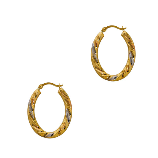 Pre-Owned 9ct Gold Tricolor Oval Twist Creole Earrings