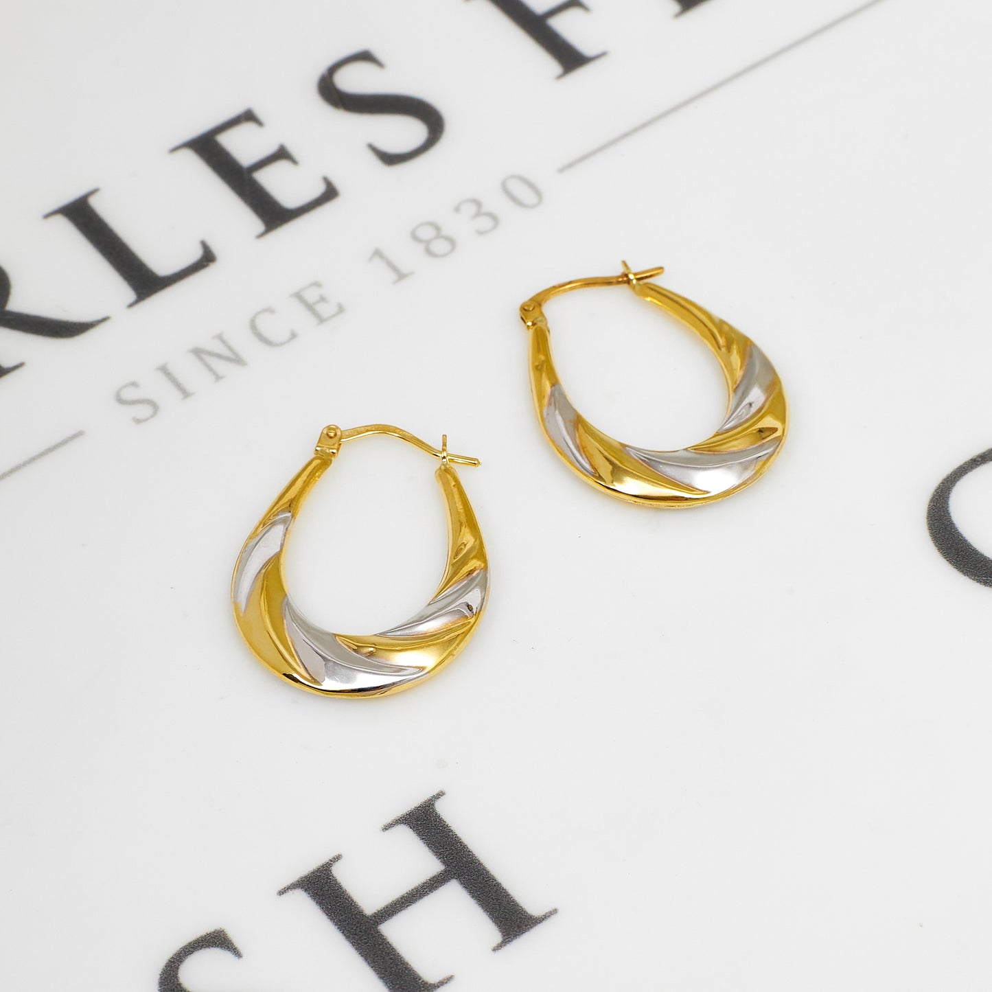 Pre-Owned 9ct Gold 2 Tone Twist Bottom Creole Earrings