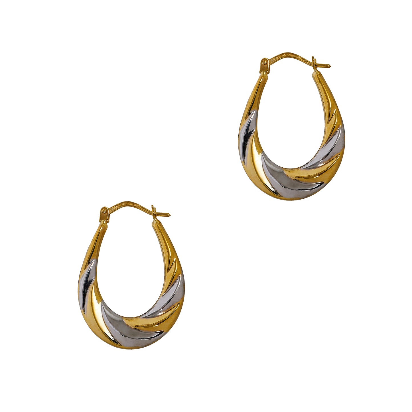 Pre-Owned 9ct Gold 2 Tone Twist Bottom Creole Earrings