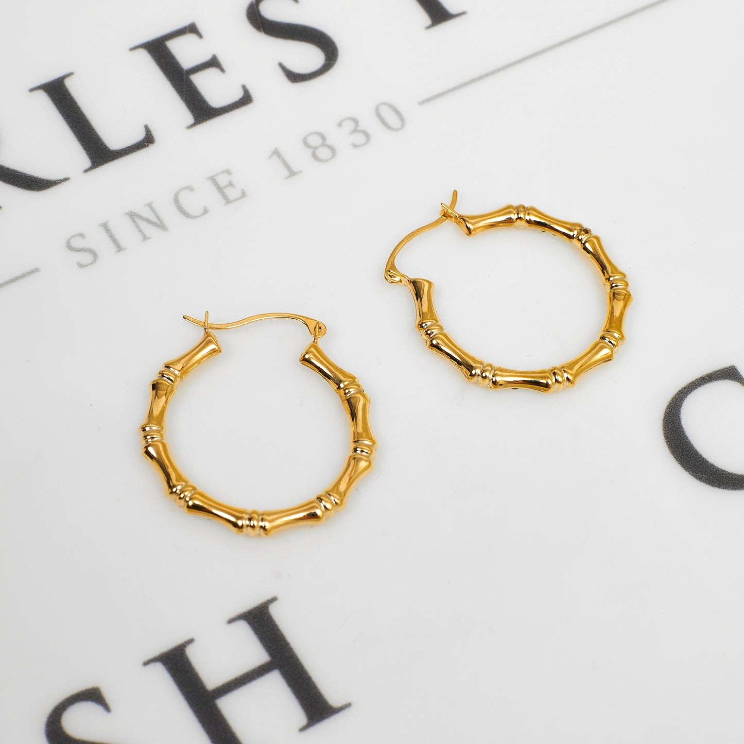 Pre-Owned 9ct Gold Crystal Bamboo Design Creole Earrings