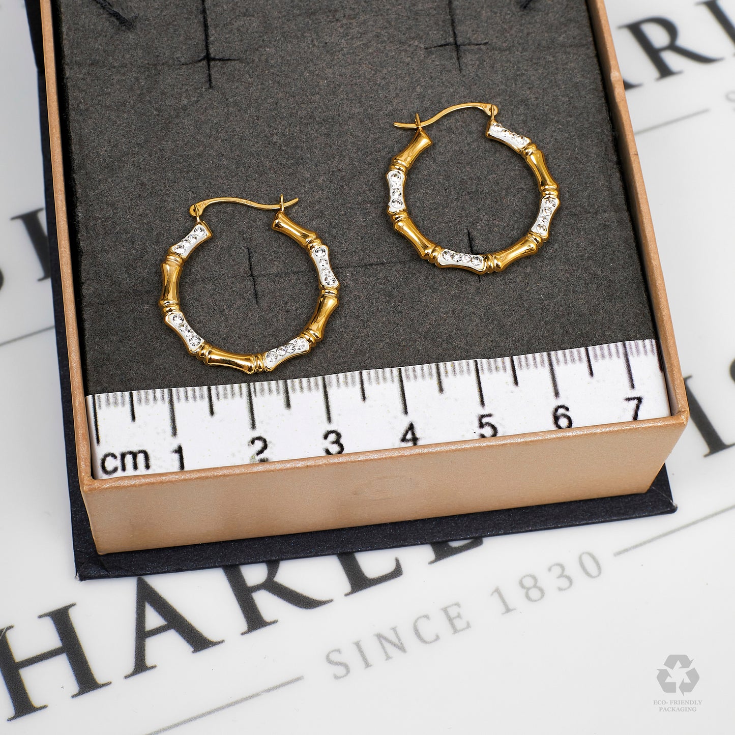 Pre-Owned 9ct Gold Crystal Bamboo Design Creole Earrings