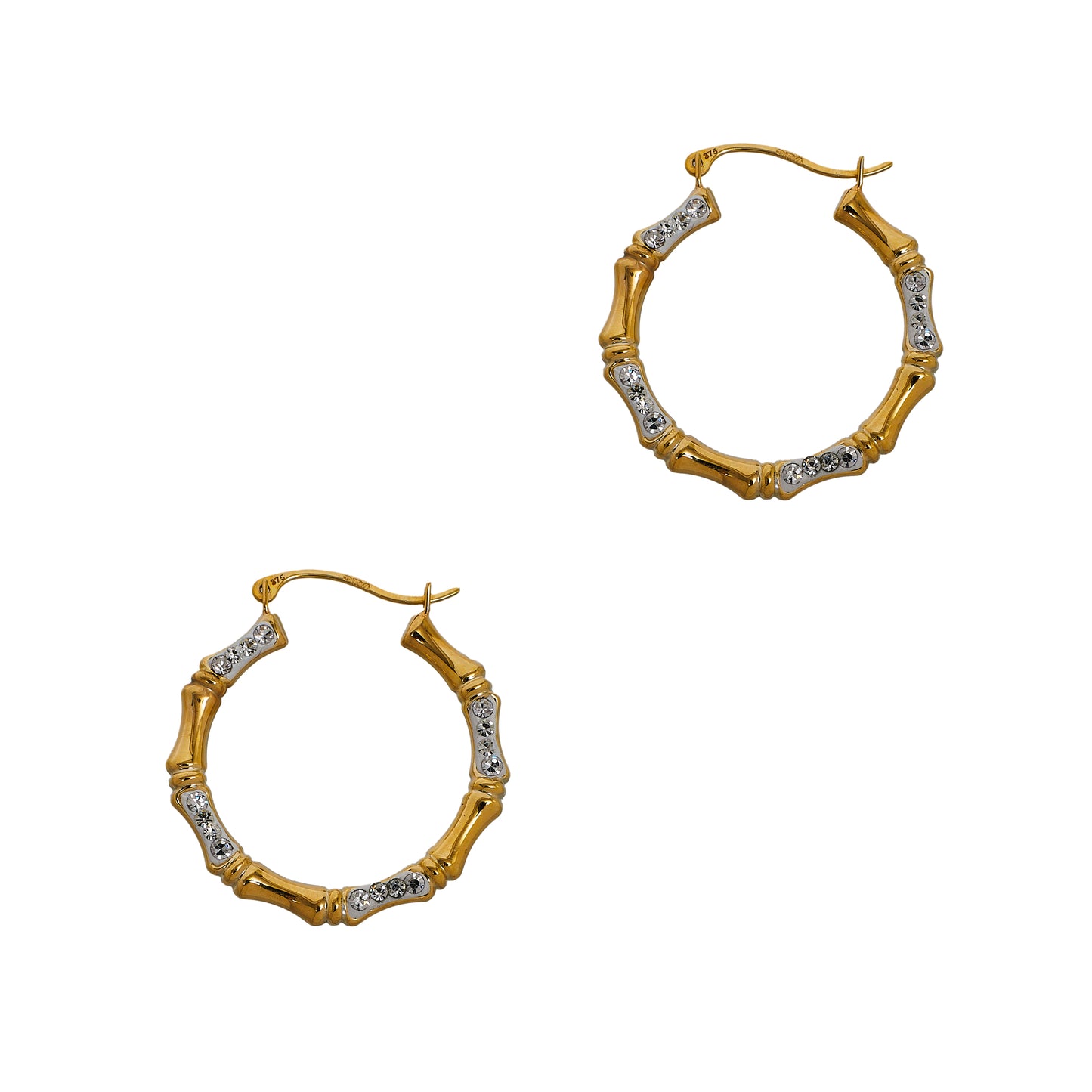 Pre-Owned 9ct Gold Crystal Bamboo Design Creole Earrings