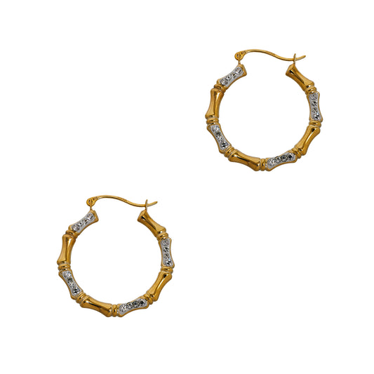 Pre-Owned 9ct Gold Crystal Bamboo Design Creole Earrings