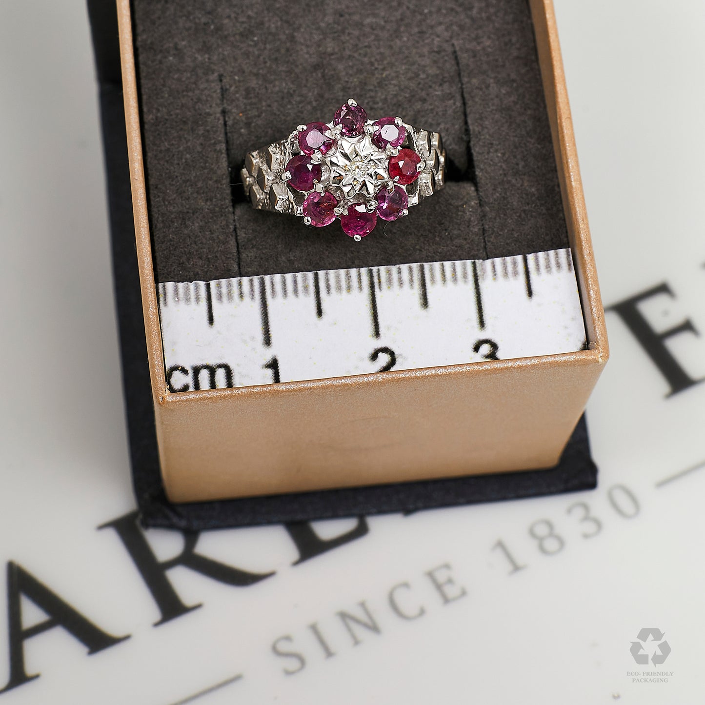 Pre-Owned 9ct White Gold Diamond & Ruby Cluster Ring Size O