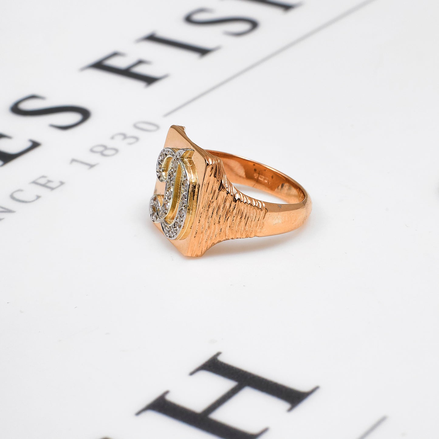Pre-Owned 9ct Gold D Initial Diamond Signet Ring Size L