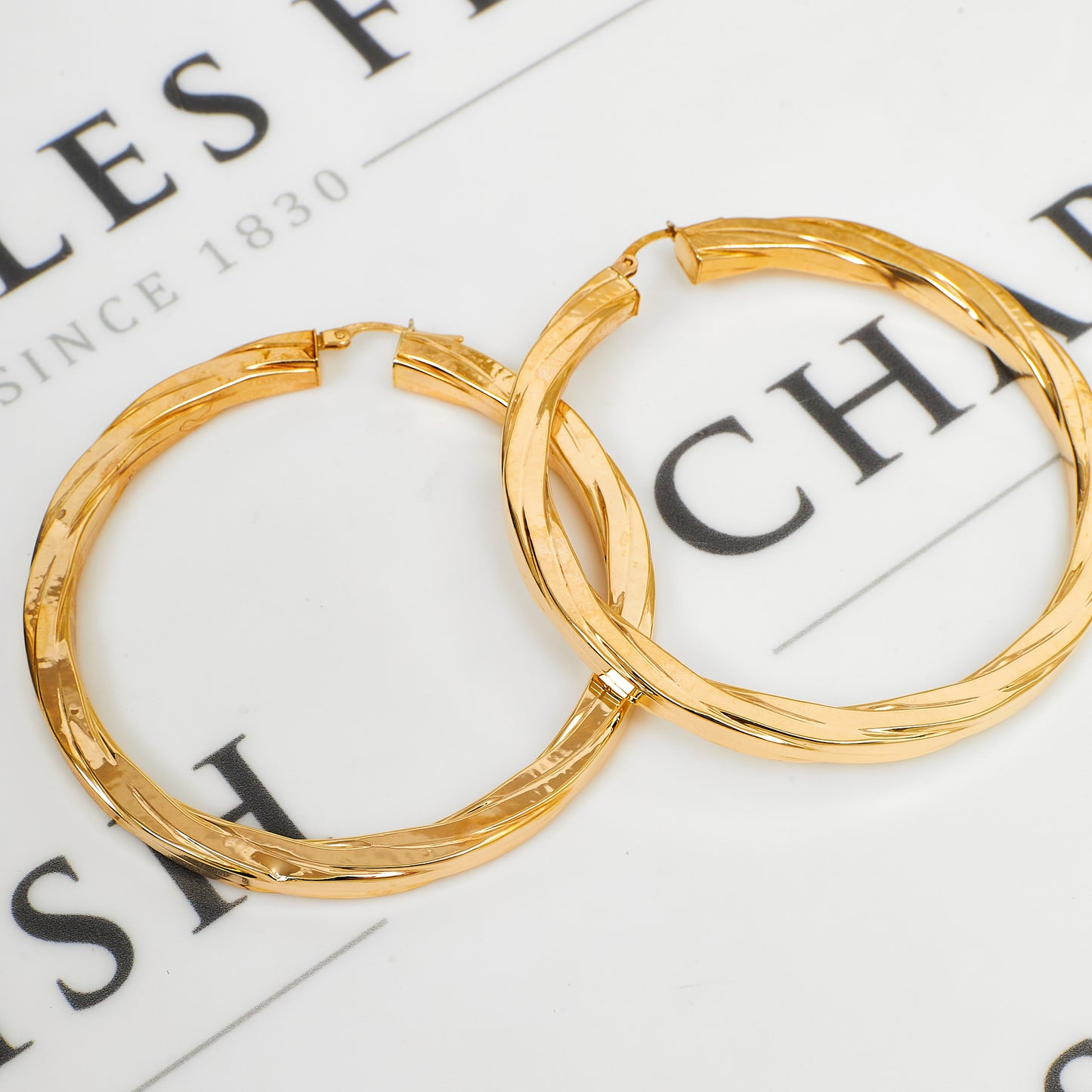 Pre-Owned 9ct Gold Large Twist Creole Hoop Earrings