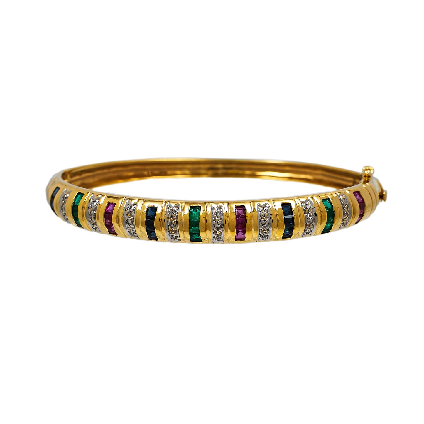 Pre-Owned 9ct Gold Gemstone Hinged Bangle