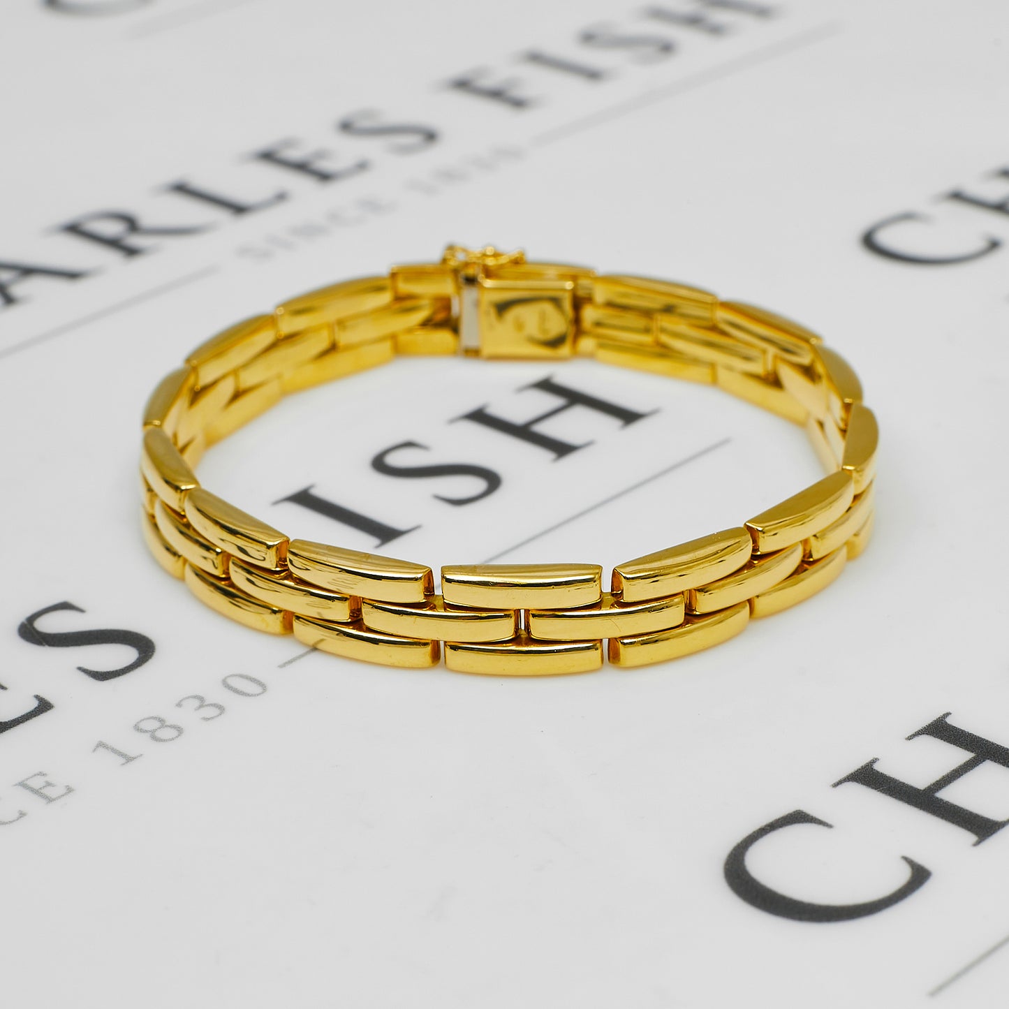 Pre-Owned 18ct Gold Brick Design Bracelet 7.5 Inch