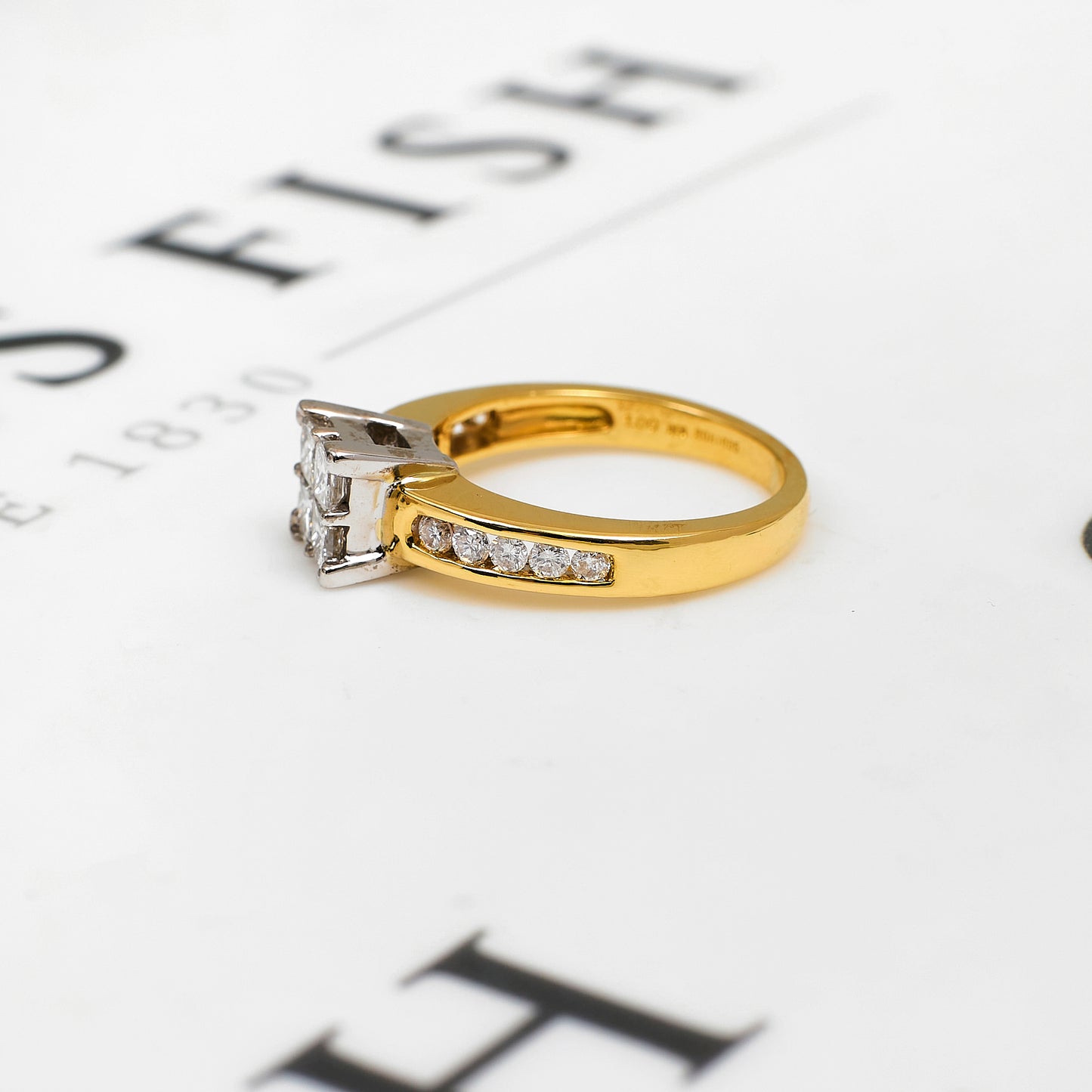 Pre-Owned 18ct Gold Princess Cut Diamond Ring Size M