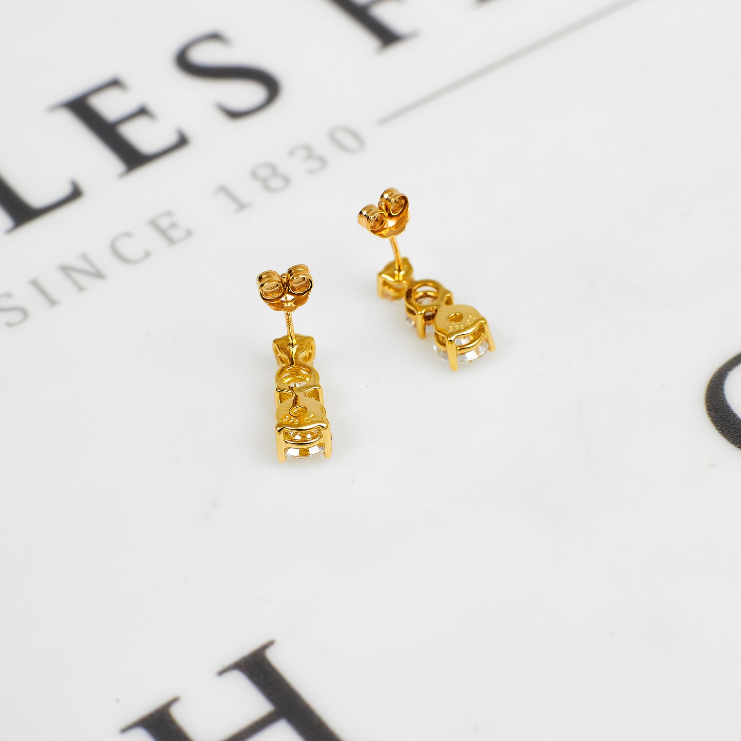Pre-Owned 9ct Gold 3 CZ Stud Earrings