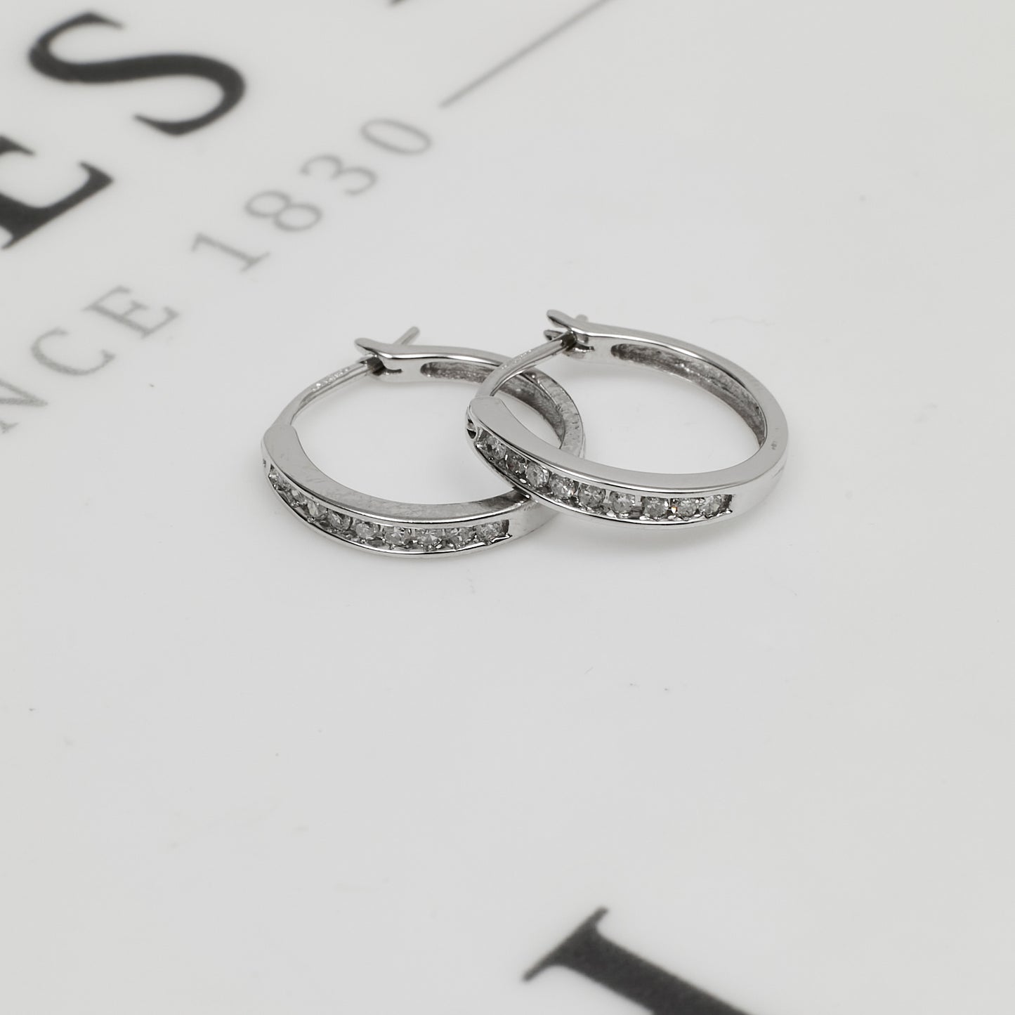 Pre-Owned 9ct White Gold & Diamond Creole Hoop Earrings