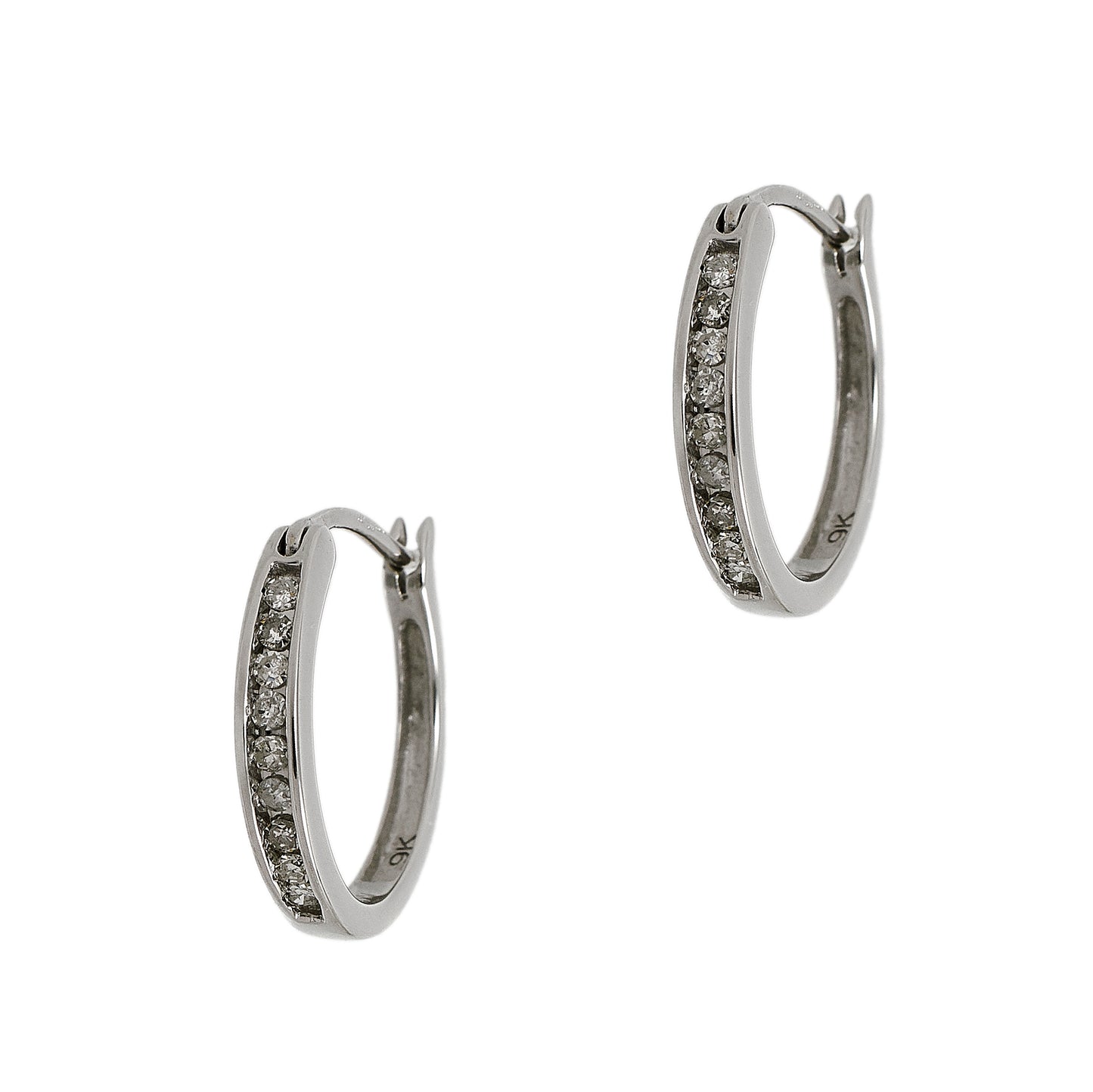 Pre-Owned 9ct White Gold & Diamond Creole Hoop Earrings
