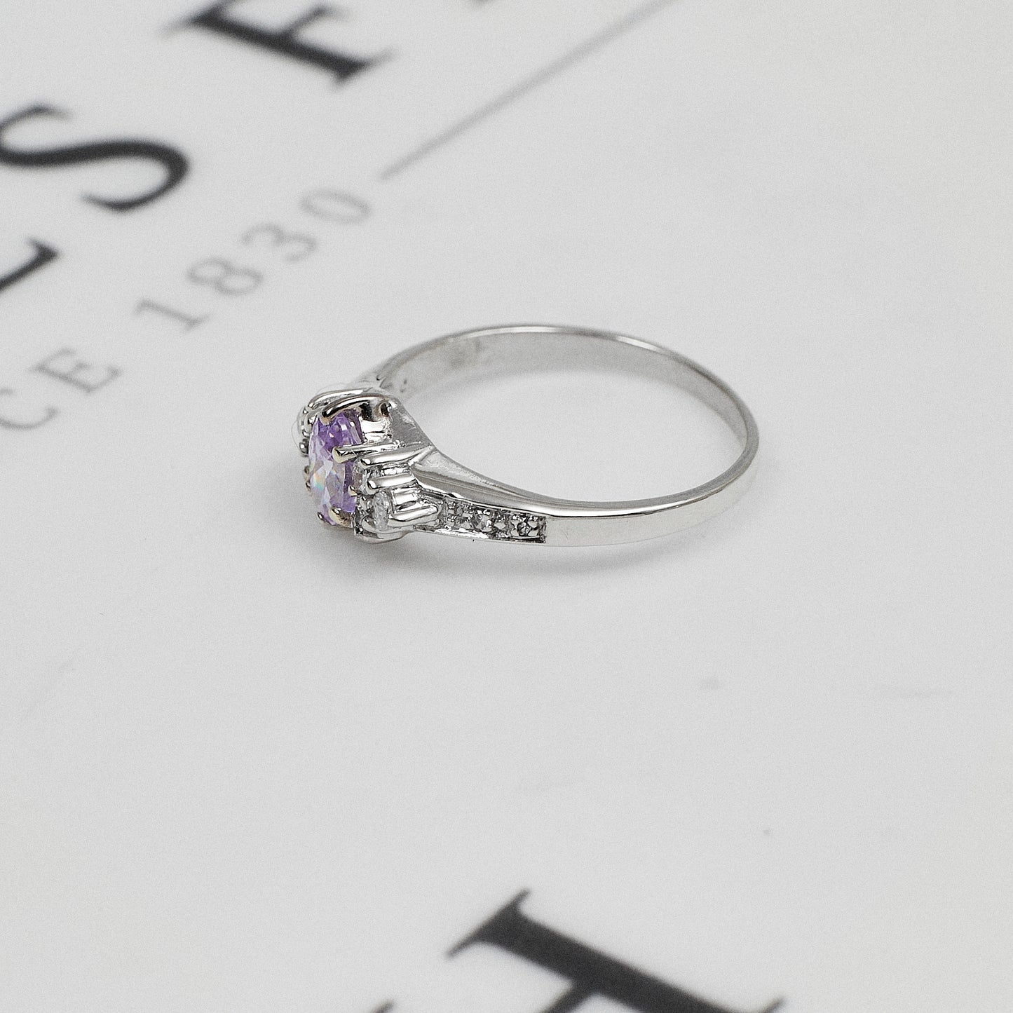 Pre-Owned 9ct White Gold Lavender CZ Dress Ring Size O.5