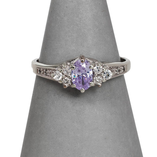 Pre-Owned 9ct White Gold Lavender CZ Dress Ring Size O.5