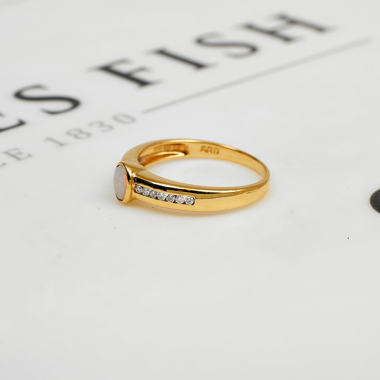 Pre-Owned 9ct Gold Opal & Diamond Ring Size O.5