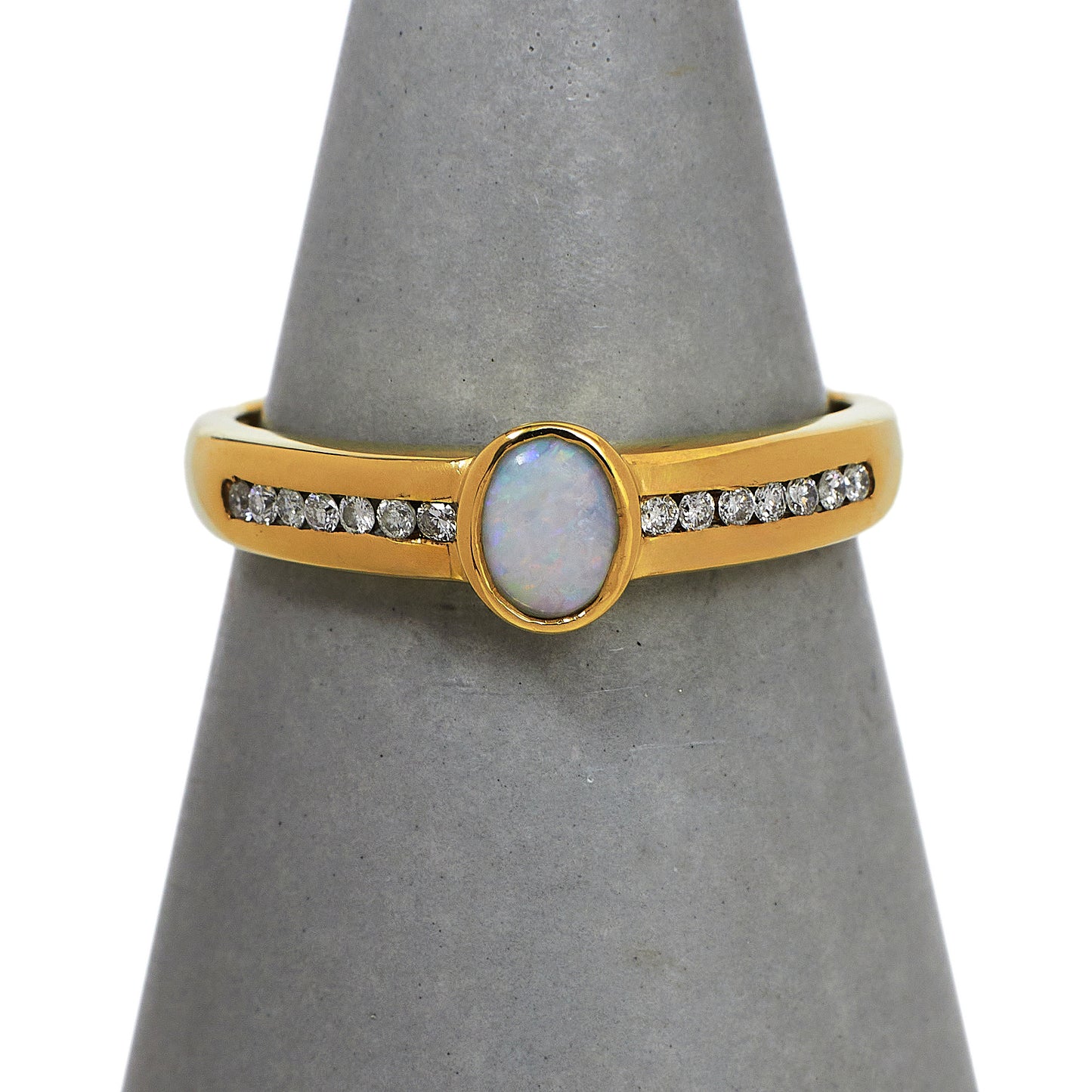 Pre-Owned 9ct Gold Opal & Diamond Ring Size O.5