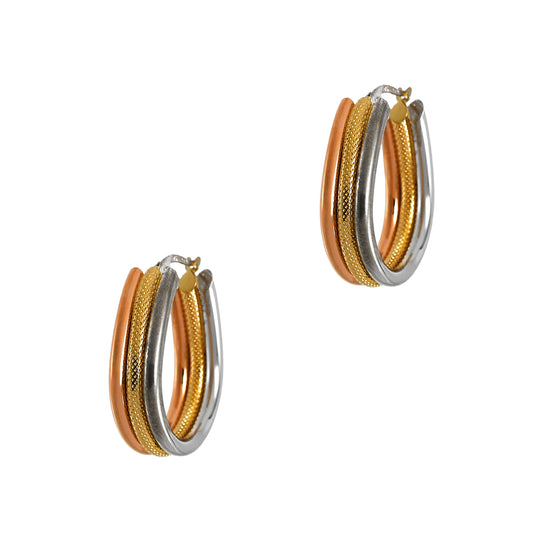 Pre-Owned 9ct Gold Tricolor 3 Hoop Creole Earrings