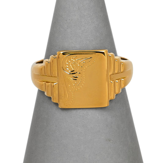 Pre-Owned 18ct Gold Rectangular Signet Ring Size Q