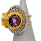 Pre-Owned 18ct Gold 2 Tone Amethyst & Quartz Art Ring Size R