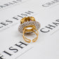 Pre-Owned 18ct Gold 2 Tone Amethyst & Quartz Art Ring Size R