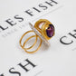 Pre-Owned 18ct Gold 2 Tone Amethyst & Quartz Art Ring Size R