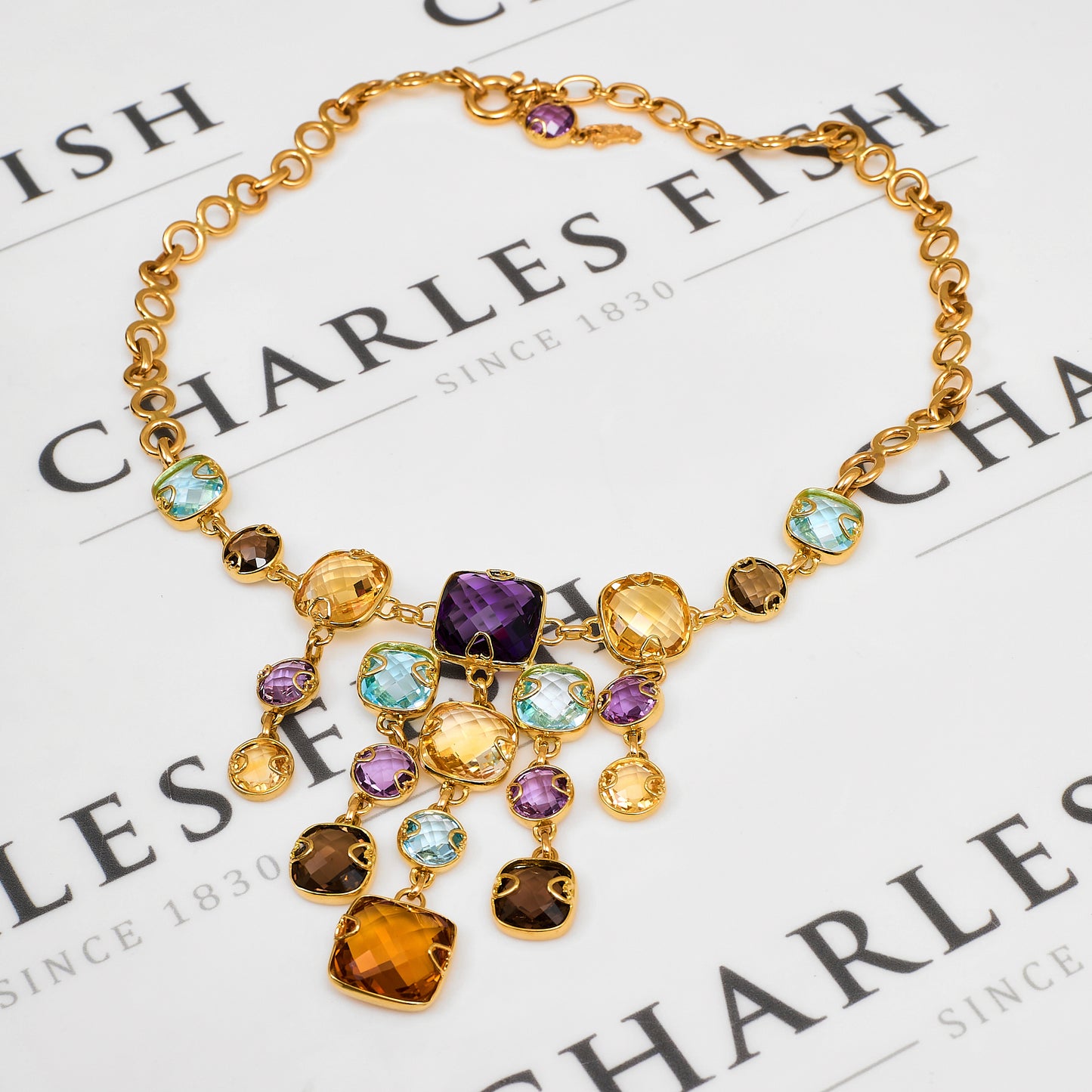 Pre-Owned 18ct Gold Multi Gemstone Collar Necklace 16 Inch
