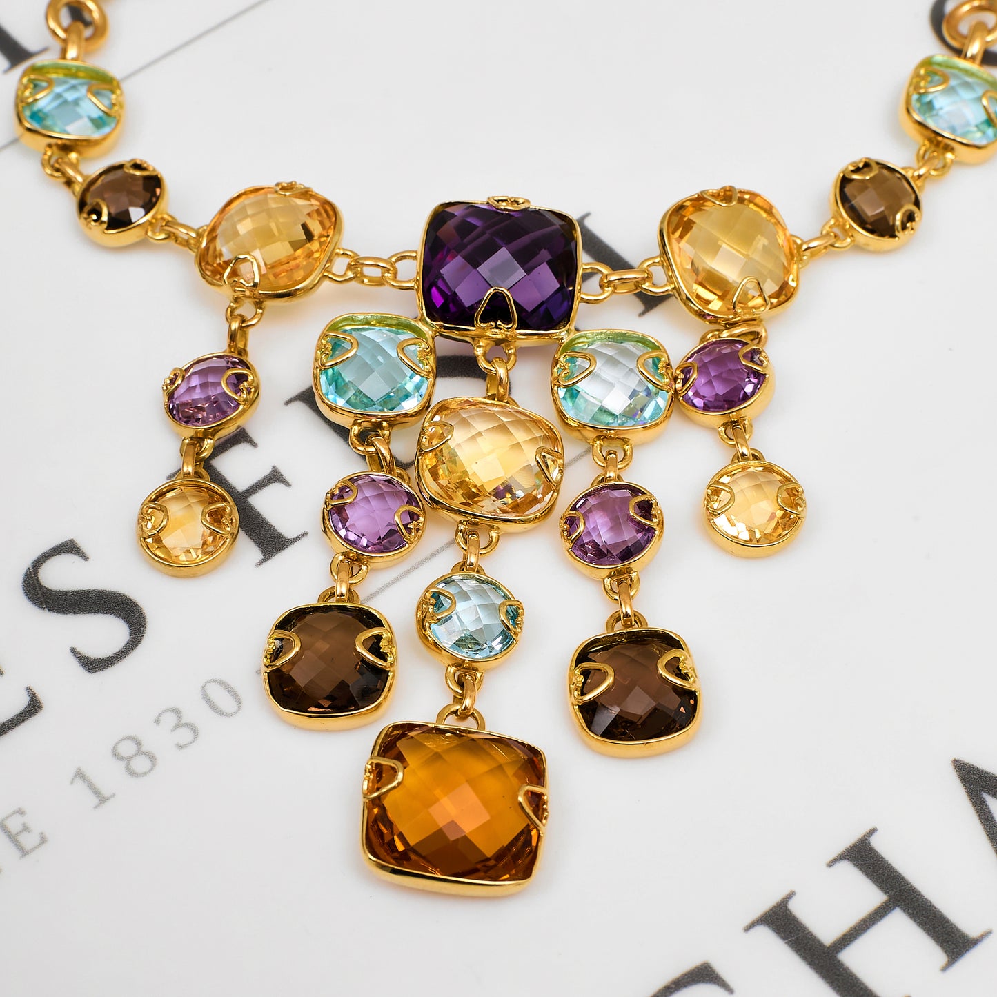 Pre-Owned 18ct Gold Multi Gemstone Collar Necklace 16 Inch