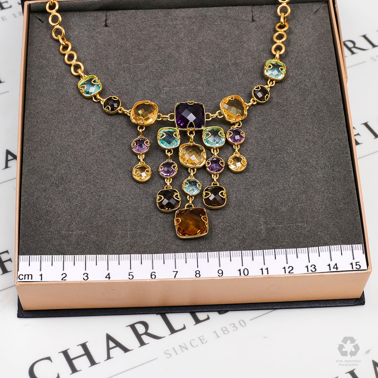 Pre-Owned 18ct Gold Multi Gemstone Collar Necklace 16 Inch