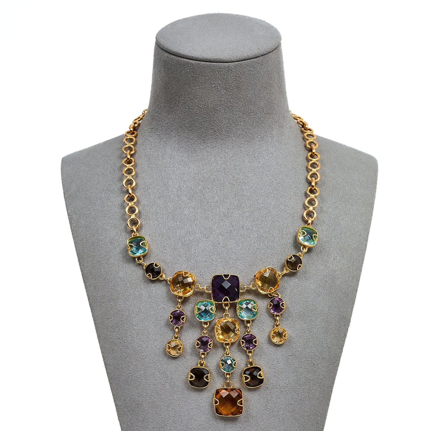 Pre-Owned 18ct Gold Multi Gemstone Collar Necklace 16 Inch
