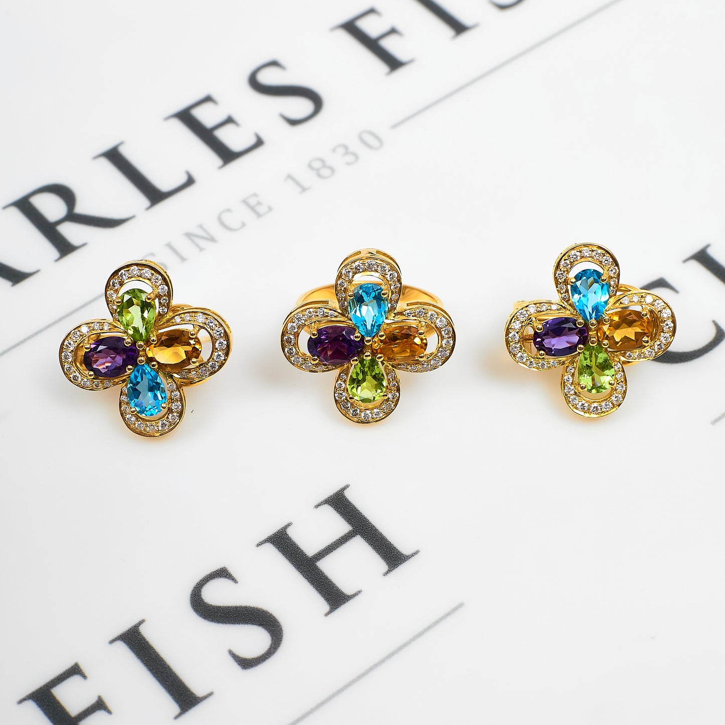 Pre-Owned 18ct Gold Gemstone Ring & Earrings SET