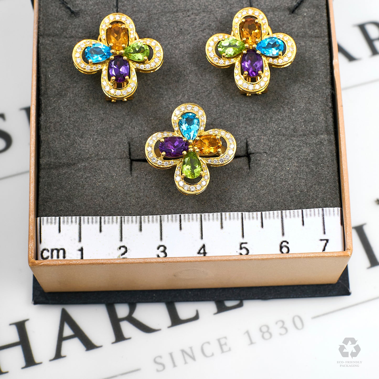 Pre-Owned 18ct Gold Gemstone Ring & Earrings SET