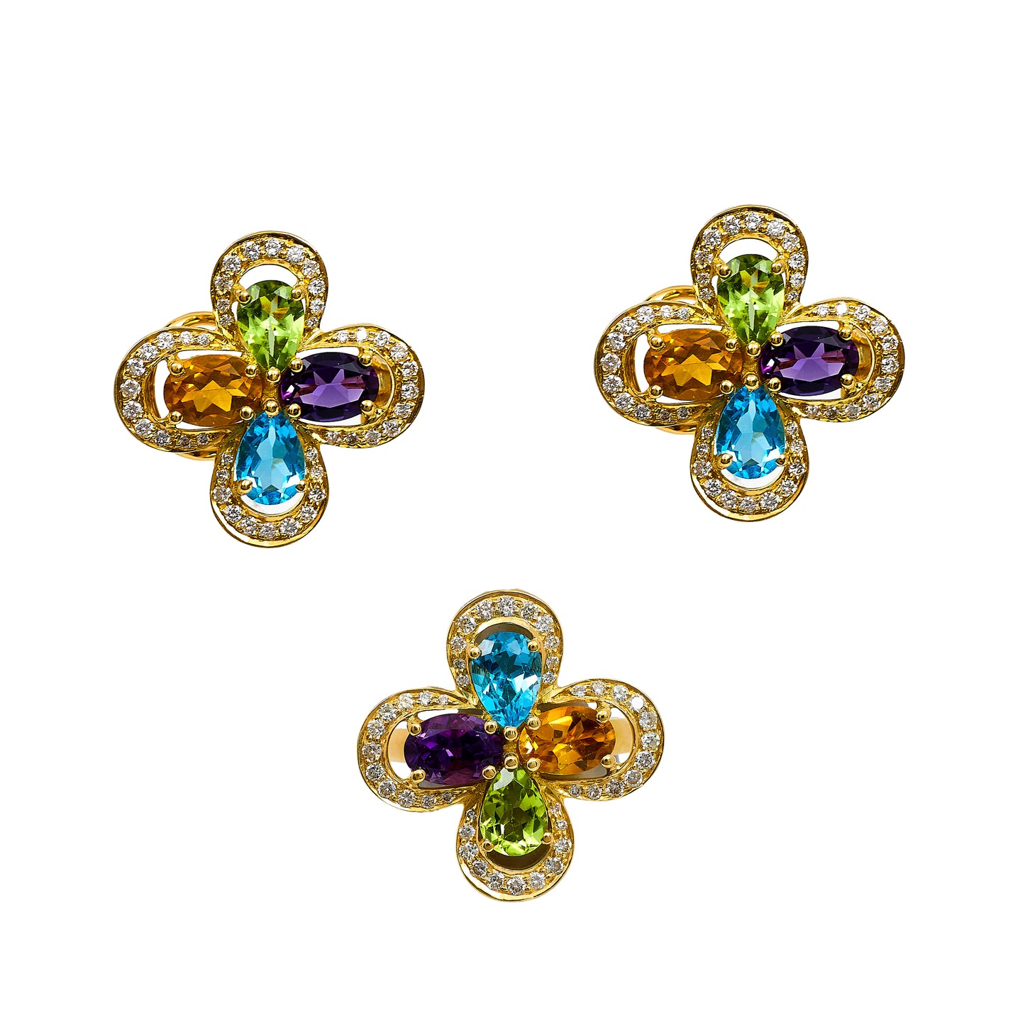 Pre-Owned 18ct Gold Gemstone Ring & Earrings SET
