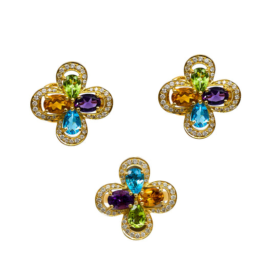 Pre-Owned 18ct Gold Gemstone Ring & Earrings SET