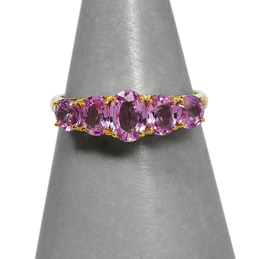 Pre-Owned 9ct Gold 5 Pink Sapphire Dress Ring Size O