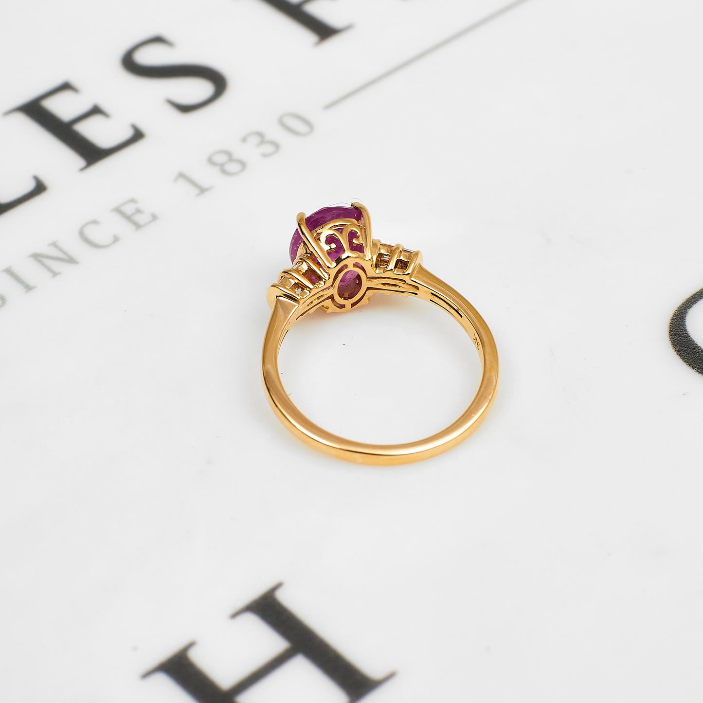 Pre-Owned 9ct Gold Glass Filled Pink Sapphire & Diamond Ring