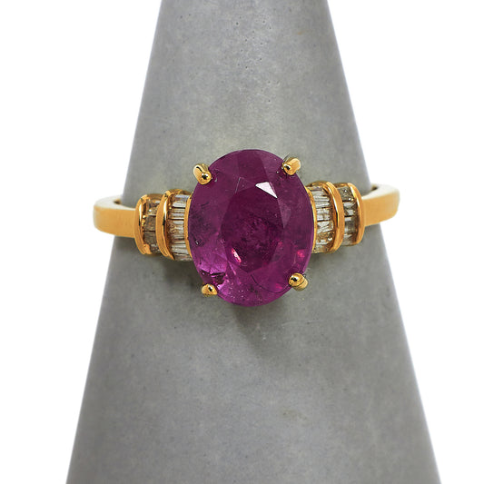 Pre-Owned 9ct Gold Glass Filled Pink Sapphire & Diamond Ring