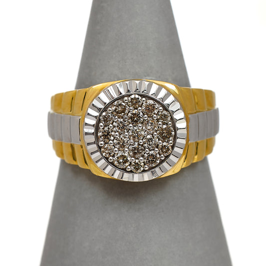 Pre-Owned 9ct Gold Mens 2 Tone Diamond Round Signet Ring