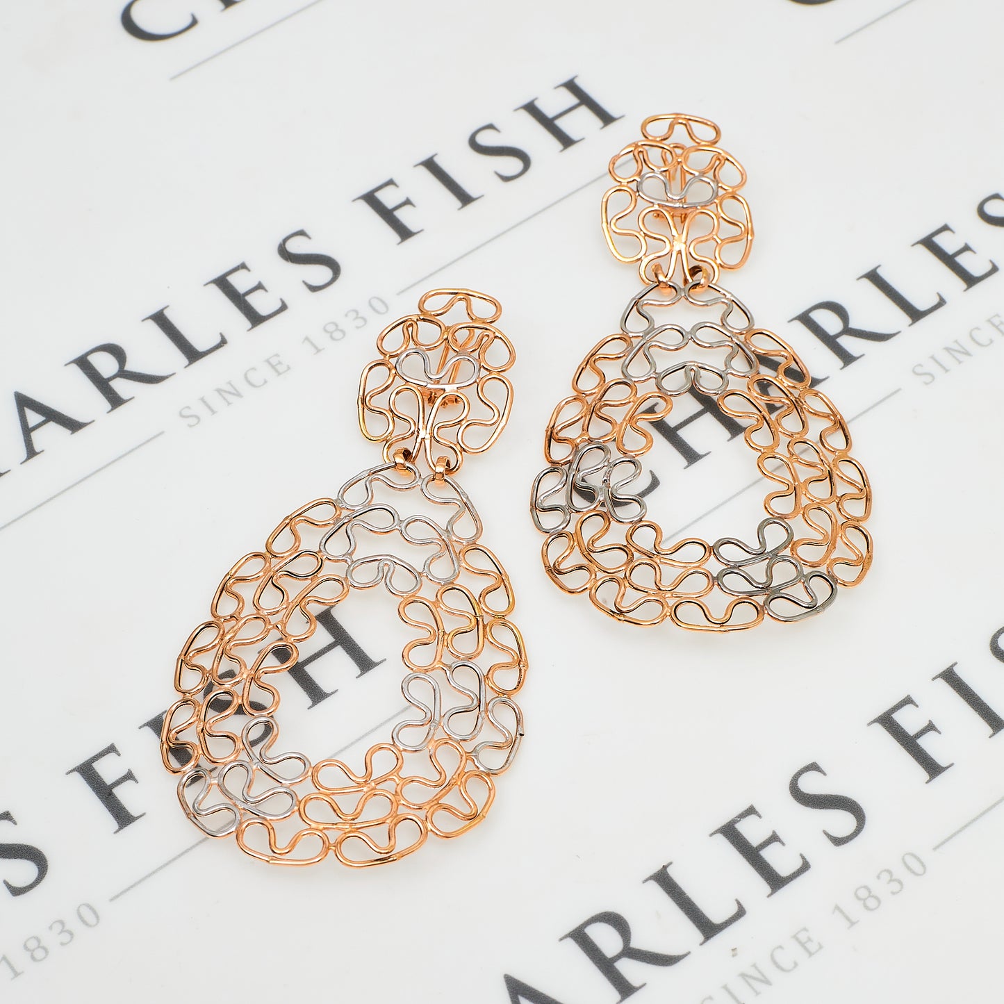 Pre-Owned 18ct Gold 2 Tone Oversized Filigree Drop Earrings