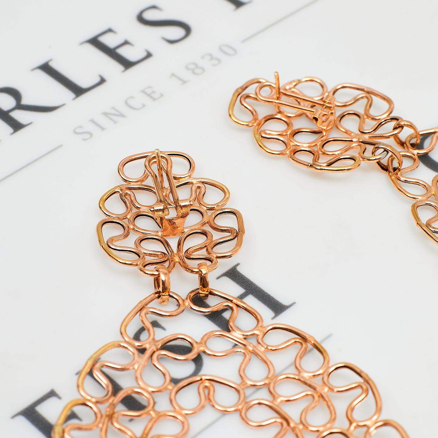 Pre-Owned 18ct Gold 2 Tone Oversized Filigree Drop Earrings