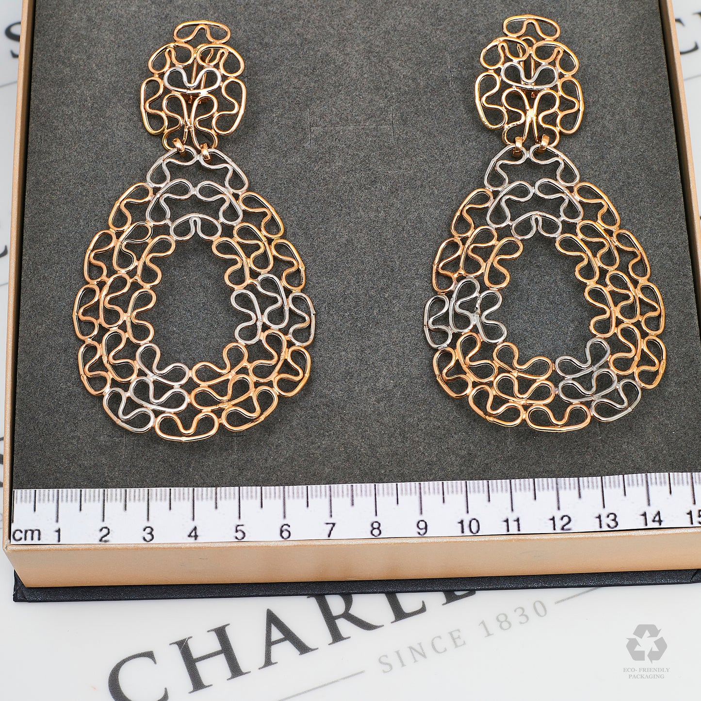 Pre-Owned 18ct Gold 2 Tone Oversized Filigree Drop Earrings