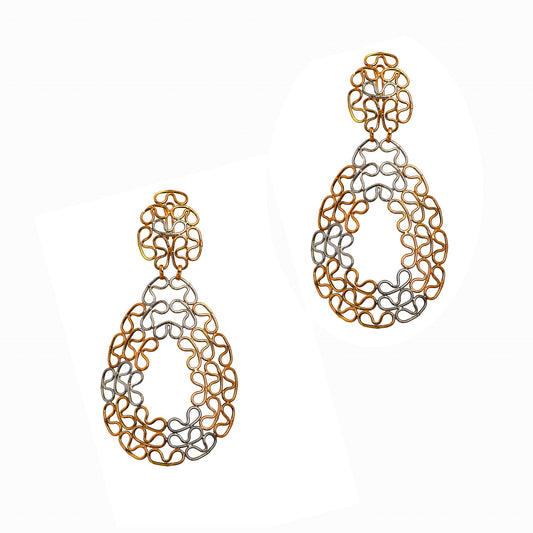 Pre-Owned 18ct Gold 2 Tone Oversized Filigree Drop Earrings