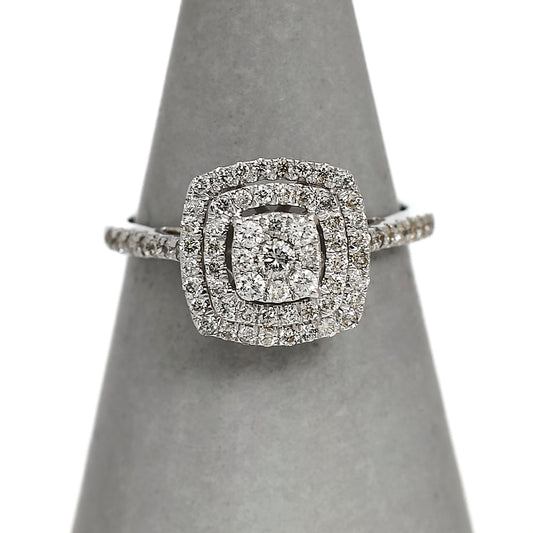 Pre-Owned 9ct White Gold Square Diamond Cluster Ring Size L