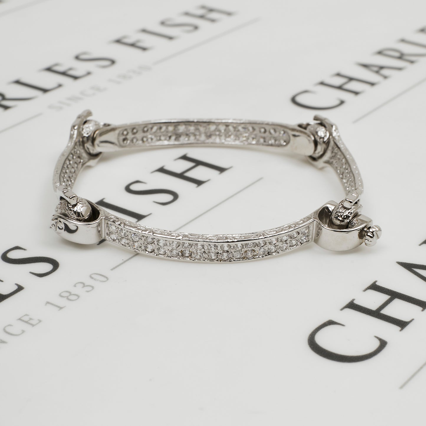 Pre-Owned Mens 9ct White Gold CZ Spanner Bangle