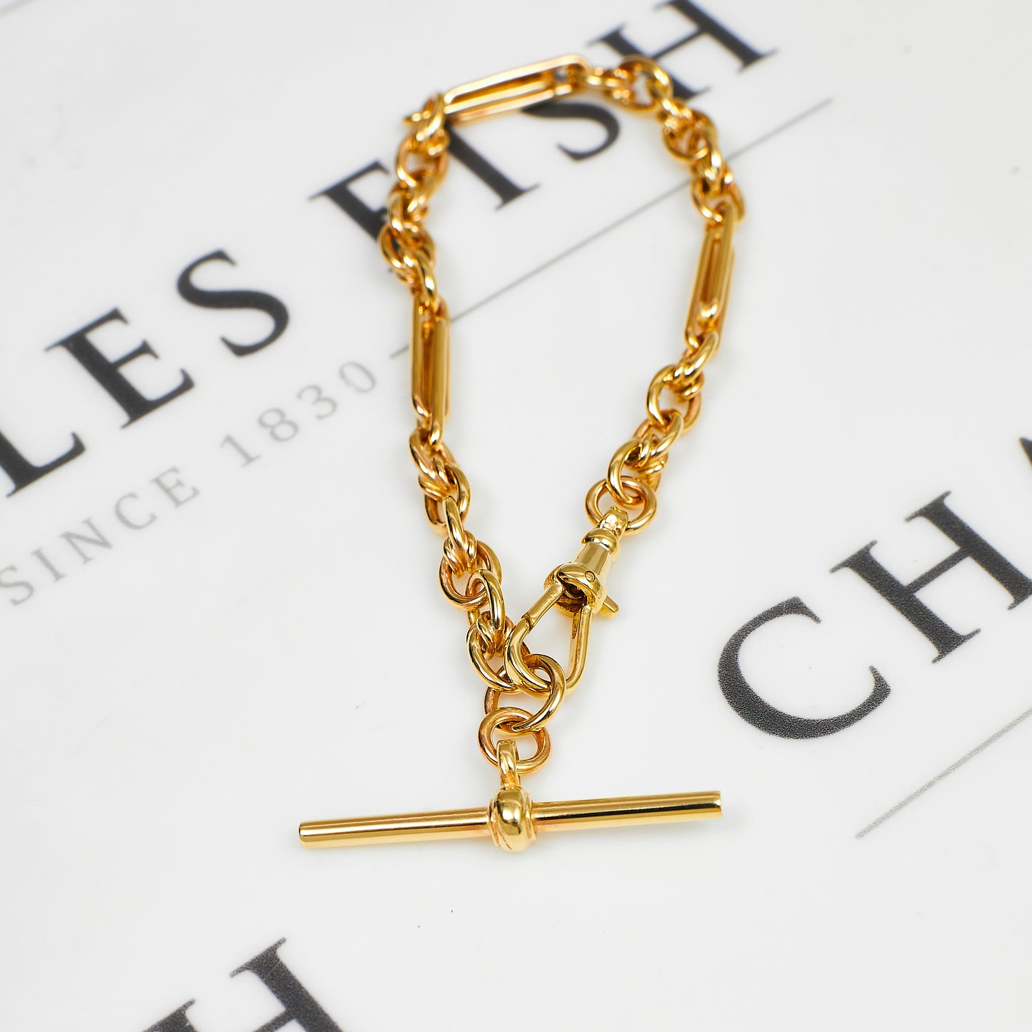 Pre-Owned 9ct Gold Albert Chain Bracelet TBar & Swivel Clasp